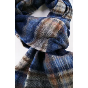 John Hanly Shawl Wol Geweven | Brique Blauw Geblokt