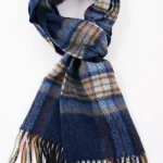John Hanly Shawl Wol Geweven | Brique Blauw Geblokt | www.pietkoopmans.nl