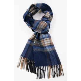 John Hanly Shawl Wol Geweven | Brique Blauw Geblokt