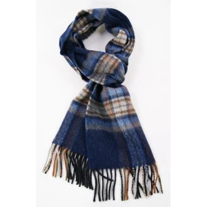 John Hanly Shawl Wol Geweven | Brique Blauw Geblokt