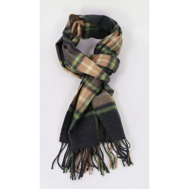 John Hanly Sjaal Merino | Groen Camel Geruit | www.pietkoopmans.nl