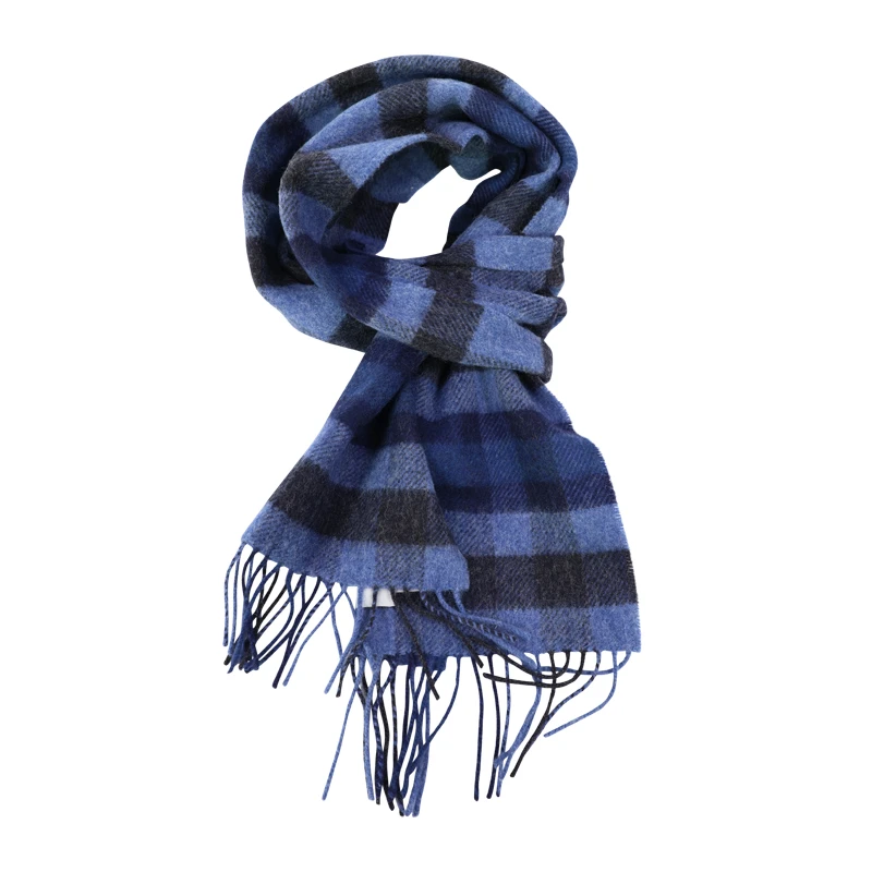 John Hanly Shawl Wol Geweven | Marine Blauw Geruit | www.pietkoopmans.nl