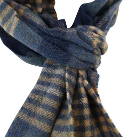John Hanly Shawl Wol Geweven | Blauw Beige Geruit