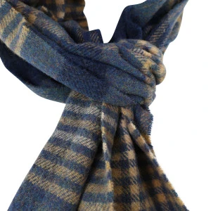 John Hanly Shawl Wol Geweven | Blauw Beige Geruit