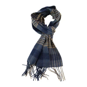 John Hanly Shawl Wol Geweven | Blauw Beige Geruit