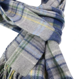 John Hanly Shawl Merino | Lichtgrijs Blauw Geruit