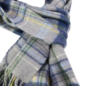John Hanly Shawl Merino | Lichtgrijs Blauw Geruit
