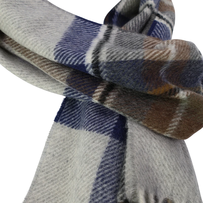 Dante Kasjmier Sjaal | Greige Blauw Geblokt | www.pietkoopmans.nl