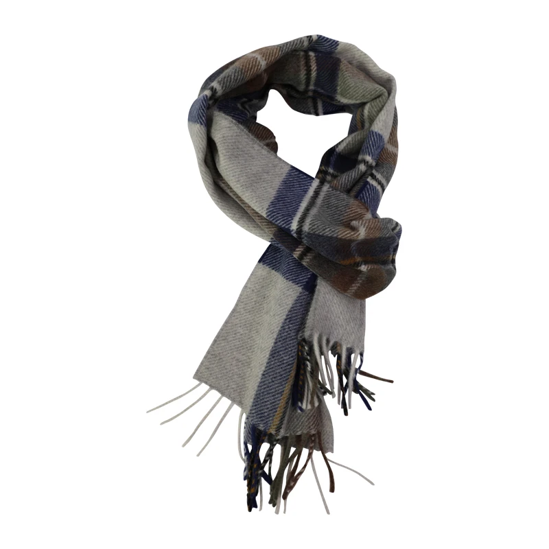 Dante Kasjmier Sjaal | Greige Blauw Geblokt | www.pietkoopmans.nl