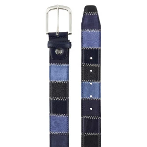 Lindenmann Lederen Patchwork Riem | Blauw