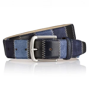 Lindenmann Lederen Patchwork Riem | Blauw