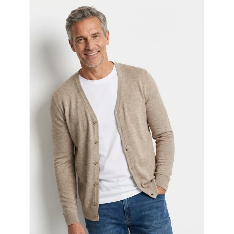 Marvelis Dun Gebreid Vest Knopen | Beige | www.pietkoopmans.nl