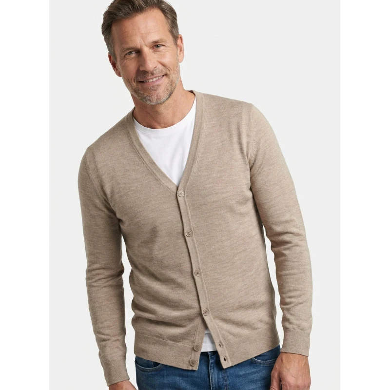 Marvelis Dun Gebreid Vest Knopen | Beige | www.pietkoopmans.nl