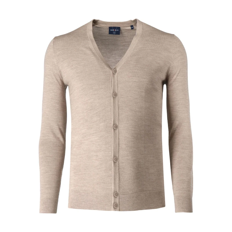 Marvelis Dun Gebreid Vest Knopen | Beige | www.pietkoopmans.nl