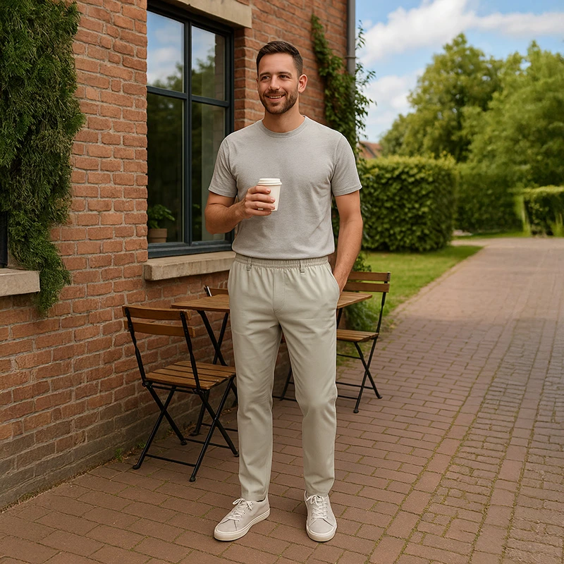 Piet Elastische Taille Zomer Broek | Domburg Beige | www.pietkoopmans.nl