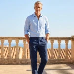 Piet Elastische Taille Broek | IJmuiden Blauw Lang | www.pietkoopmans.nl