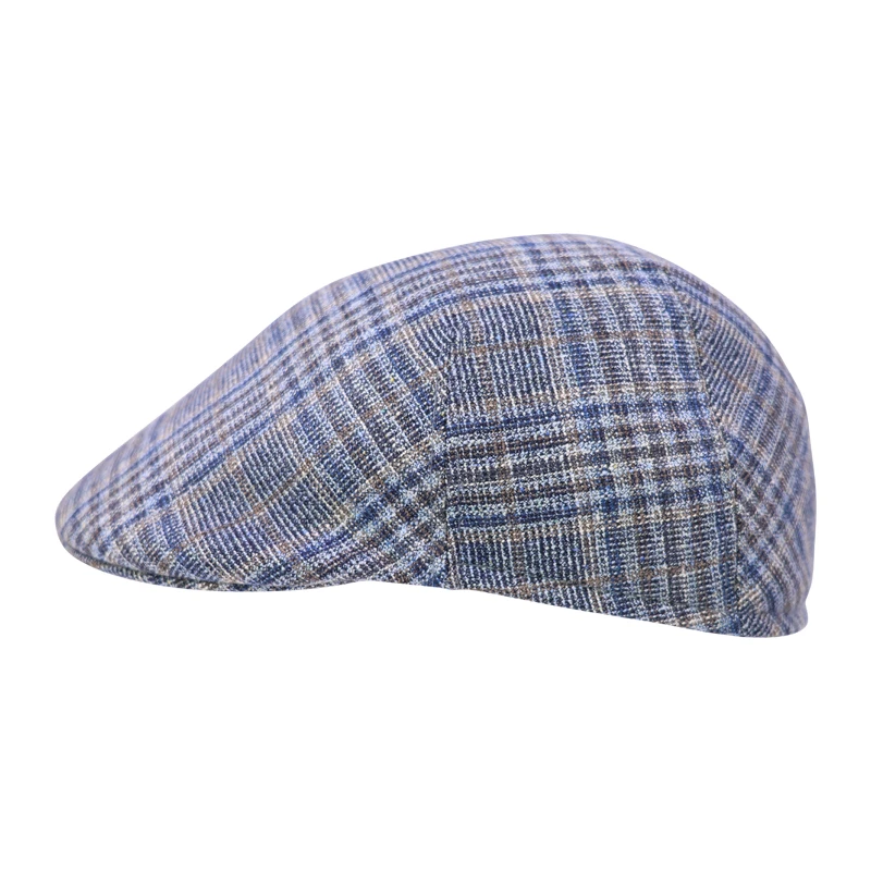 Flatcap Wol Zijde | Blauw Bruin Geruit | www.pietkoopmans.nl