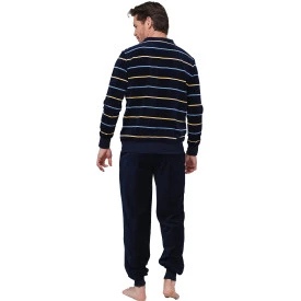 Pastunette Velours Pyjama | Marine Geel Gestreept