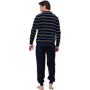 Pastunette Velours Pyjama | Marine Geel Gestreept