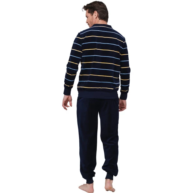Pastunette Velours Pyjama | Marine Geel Gestreept | www.pietkoopmans.nl