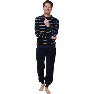 Pastunette Velours Pyjama | Marine Geel Gestreept