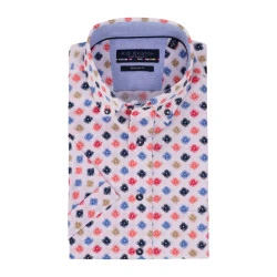 RB Boston Shirt Korte Mouw | Koraal Blauw Geprint