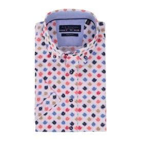 RB Boston Shirt Korte Mouw | Koraal Blauw Geprint