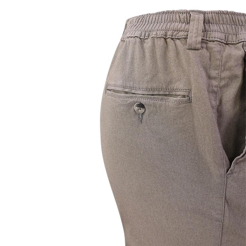Piet Elastische Taille Broek | Lang Beige Print | www.pietkoopmans.nl