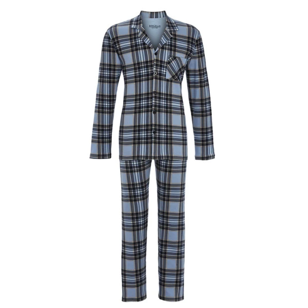 Ringella Pyjama Tricot  Doorknoop | Lichtblauw Geruit | www.pietkoopmans.nl