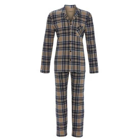 Ringella Pyjama Tricot  Doorknoop | Taupe Geruit