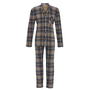Ringella Pyjama Tricot  Doorknoop | Taupe Geruit