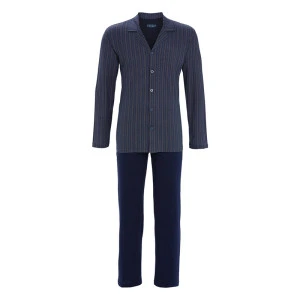 Ringella Pyjama Tricot  Doorknoop | Blauw Twill Look