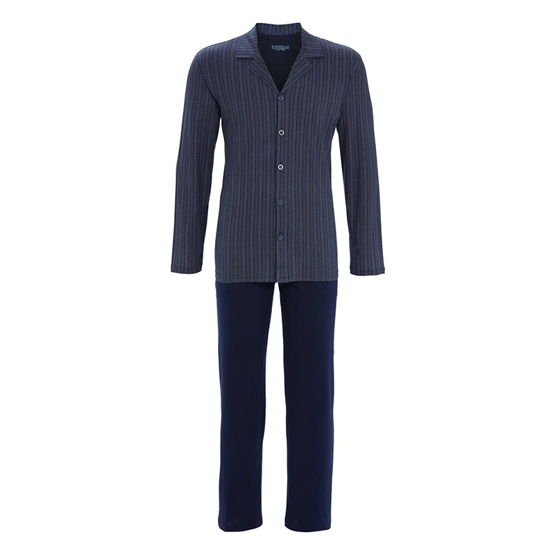 Ringella Pyjama Tricot  Doorknoop | Blauw Twill Look | www.pietkoopmans.nl