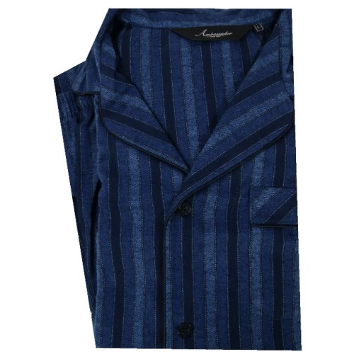 Ambassador Pyjama Flanel | Marine Gestreept | www.pietkoopmans.nl
