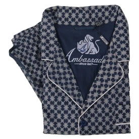 Ambassador Katoen Pyjama | Navy Zilver Print