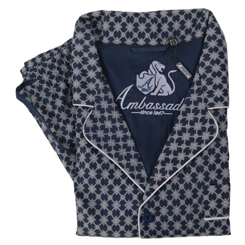 Ambassador Katoen Pyjama | Navy Zilver Print | www.pietkoopmans.nl