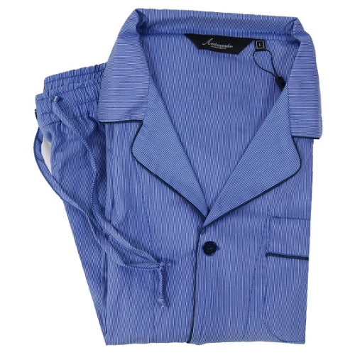 Ambassador Katoen Pyjama | Blauw Gestreept | www.pietkoopmans.nl