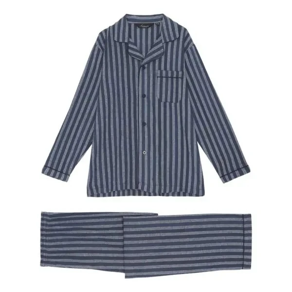 Ambassador Flanel Pyjama | Blauw Gestreept | www.pietkoopmans.nl