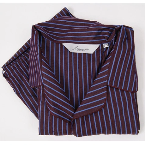 Ambassador Katoen Pyjama | Aubergine Blauw Streep | www.pietkoopmans.nl