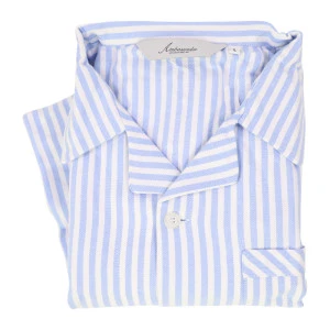 Ambassador Flanel Pyjama | Wit Lichtblauw Gestreept