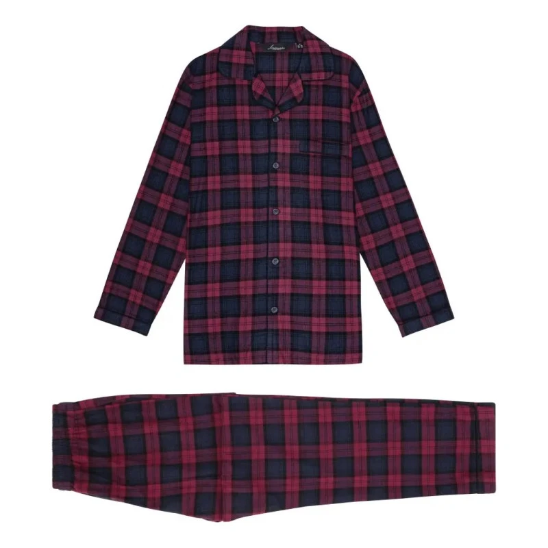 Ambassador Flanel Pyjama | Bordeaux Marine Geruit | www.pietkoopmans.nl