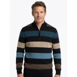 Baileys Gebreide Zip Trui | Beige Blauw Gestreept | www.pietkoopmans.nl