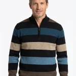 Baileys Gebreide Zip Trui | Beige Blauw Gestreept | www.pietkoopmans.nl