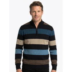 Baileys Gebreide Zip Trui | Beige Blauw Gestreept