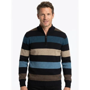 Baileys Gebreide Zip Trui | Beige Blauw Gestreept
