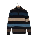 Baileys Gebreide Zip Trui | Beige Blauw Gestreept | www.pietkoopmans.nl