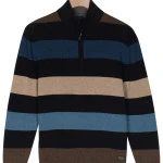 Baileys Gebreide Zip Trui | Beige Blauw Gestreept | www.pietkoopmans.nl