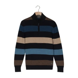Baileys Gebreide Zip Trui | Beige Blauw Gestreept