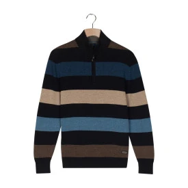 Baileys Gebreide Zip Trui | Beige Blauw Gestreept