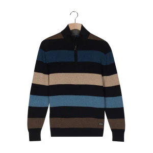 Baileys Gebreide Zip Trui | Beige Blauw Gestreept